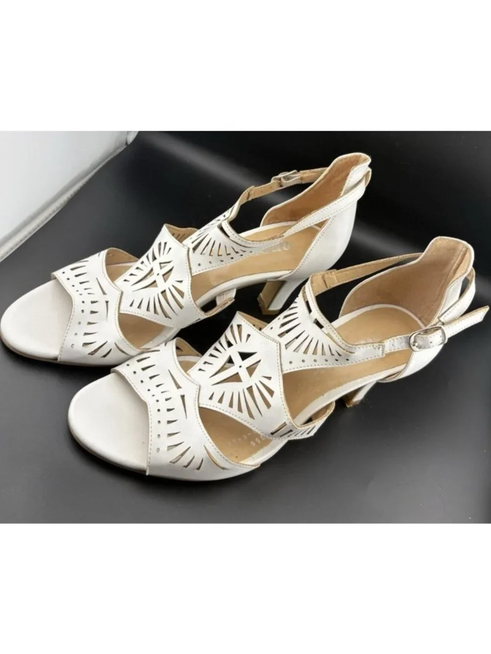 Andrea. White Cutout Heeled Sandals Womens 5.5 Slingback Peep Toe Dress Shoes - Picture 3 of 10